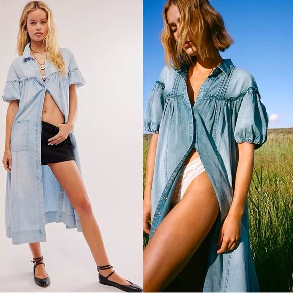 Free People Dresses & Skirts - Free People Western Bohemian Prairie On The Road Denim Maxi Dress Size Small